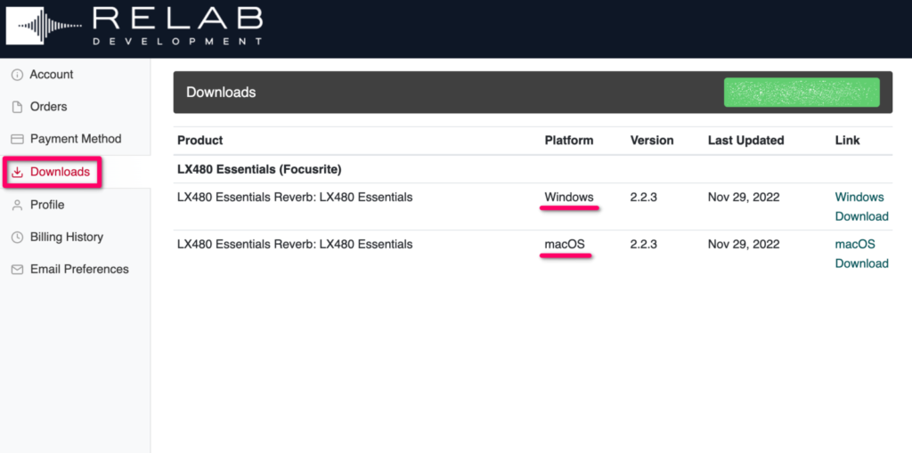 「Downloads」を選択して「LX480 Essentials」をダウンロード