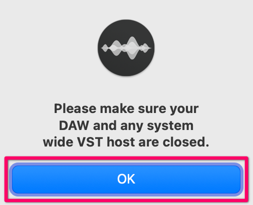 DAWを閉じて「OK」をクリック