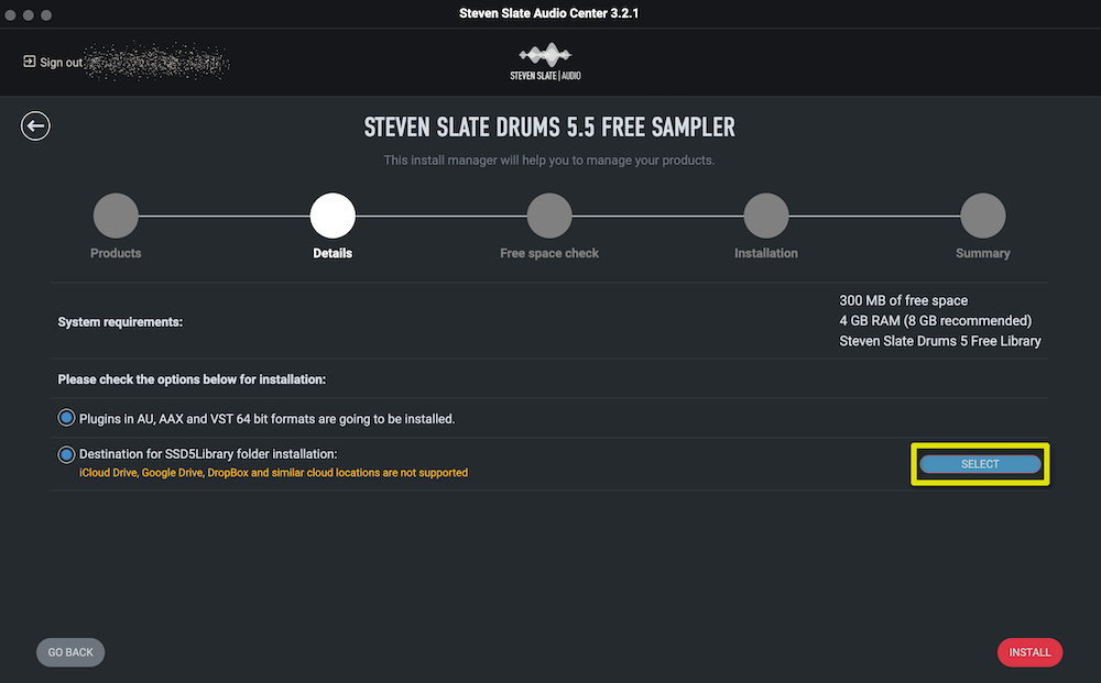 「SELECT」をクリック