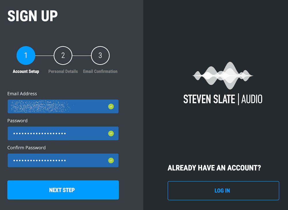 メールアドレスとパスワードを入力して「NEXT STEP」をクリック