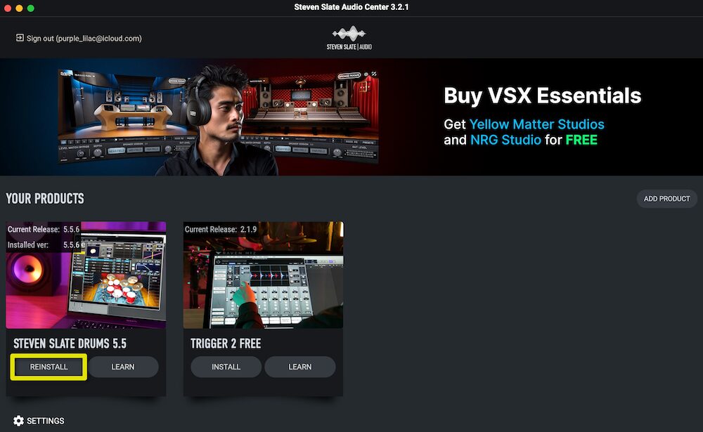 「INSTALL」または「REINSTALL」をクリック