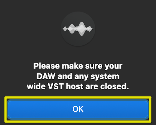 DAWを閉じてOKをクリック