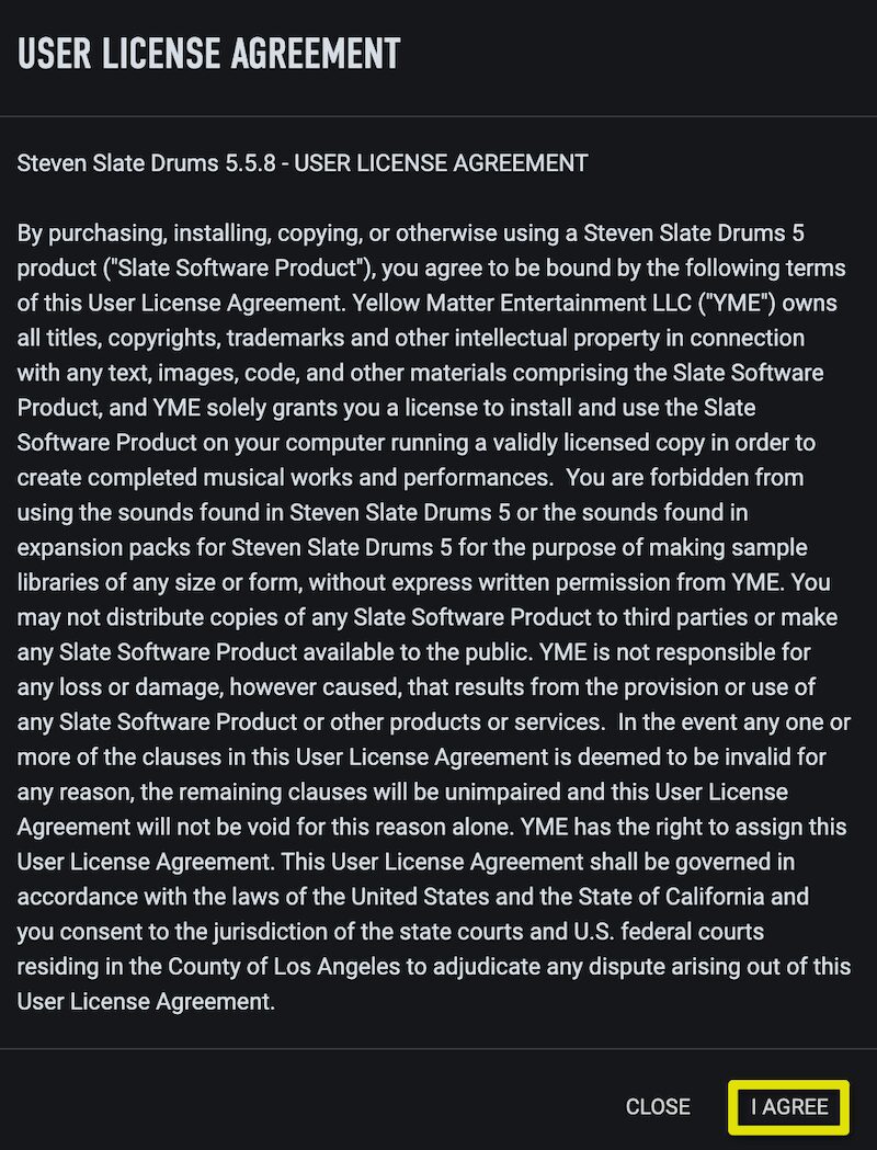 「I AGREE」をクリック