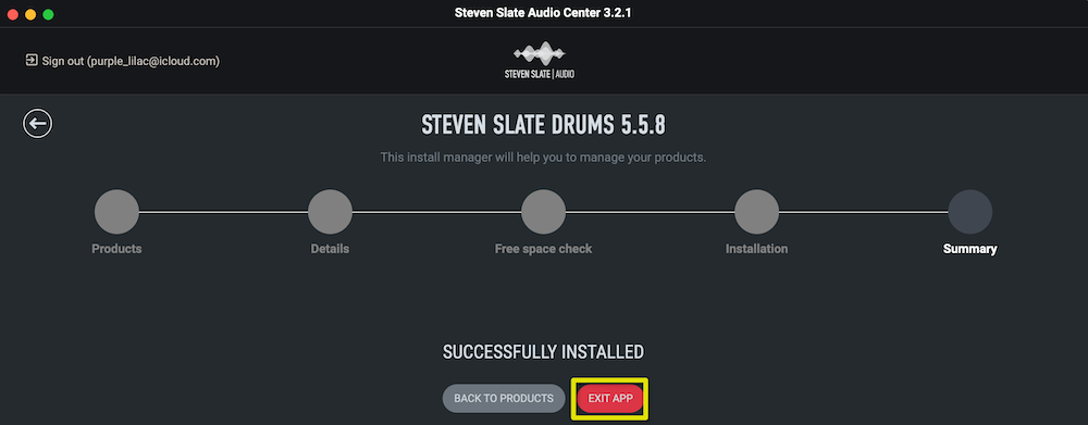 「EXIT APP」でアプリを終了する
