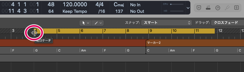 ロケータの端にポインターを近づけるとポインターのデザインが変化する
