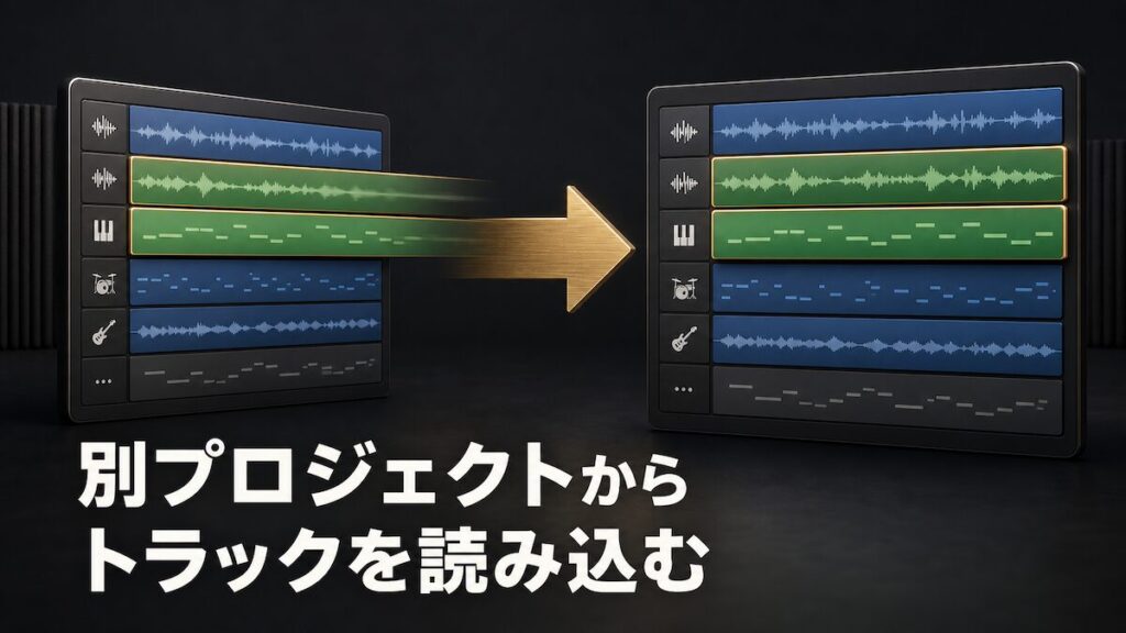 Logic Proの別プロジェクトからトラック情報を現在のプロジェクトへ読み込むイメージ